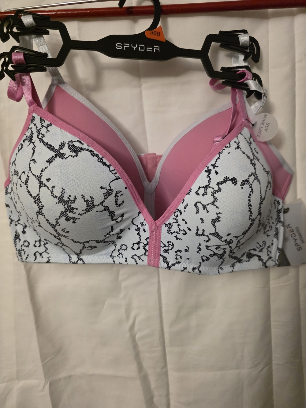 Spyder White & Pink Snake-Print Underwire Bra